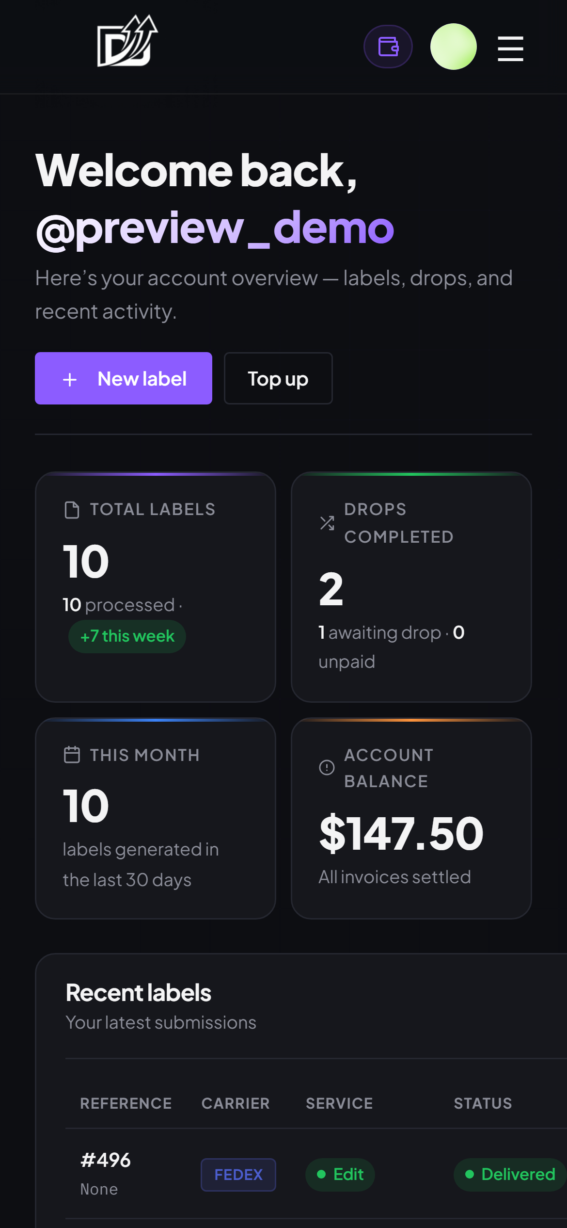 Your customer dashboard on mobile